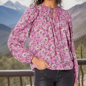 Jessica Simpson Top Long‎ Sleeves Ruffle Keyhole Pink Floral 2X NWT Romantic